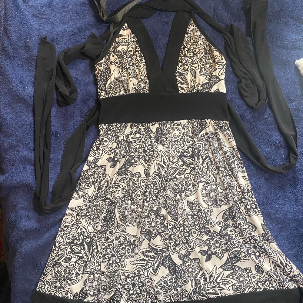 Elegant Black and White Halter Dress